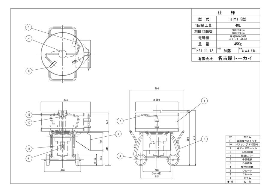 ミニ1 5型ミキサー ステンレスタイプ 有限会社名古屋トーカイ ミニ1 5型ミキサー ステンレスタイプ 有限会社名古屋トーカイ